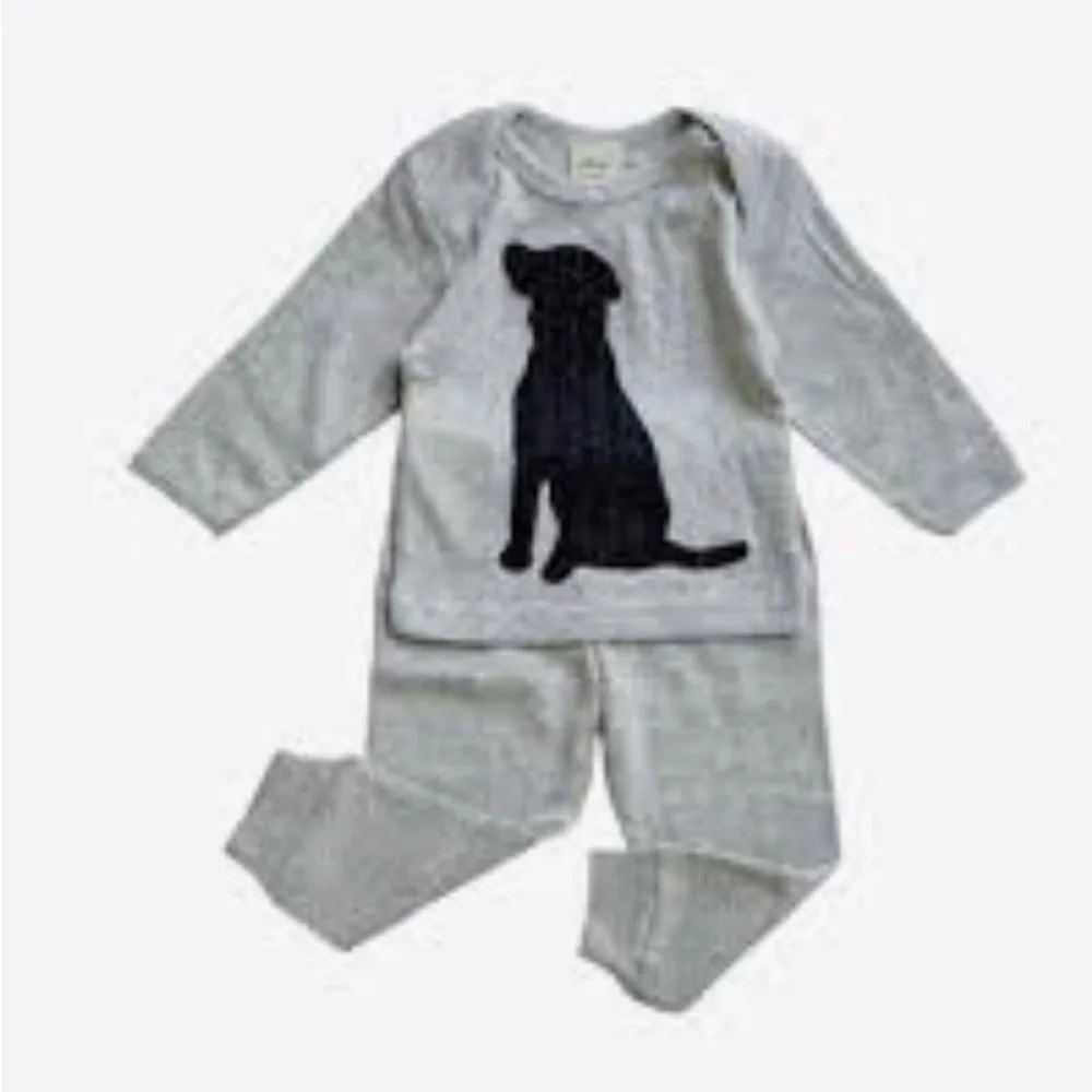 Gray Kids Pajamas with Dog Print boutique brand Oh Baby!